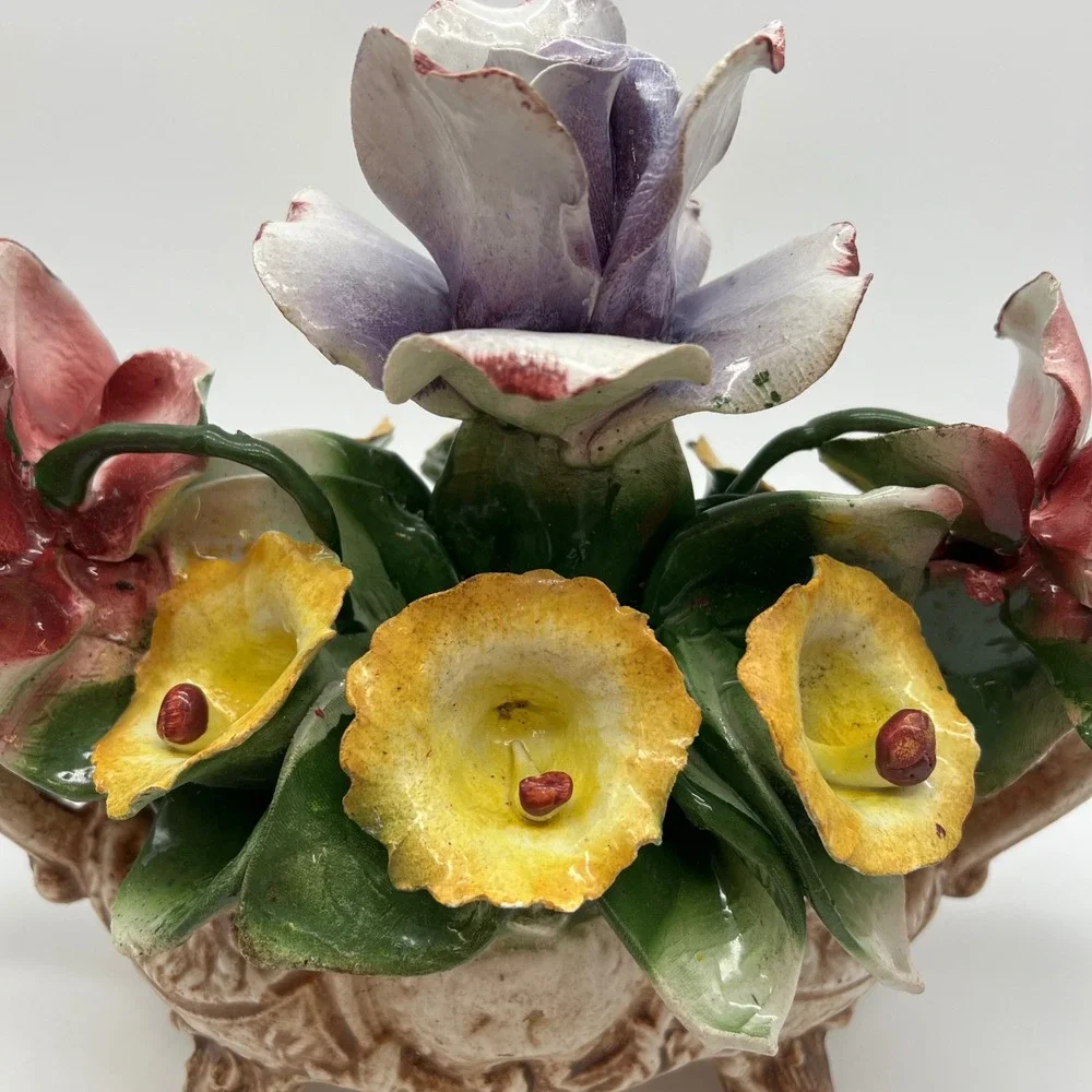 Capodimonte Italy Handcrafted Porcelain Floral Centerpiece Bowl Original Tag